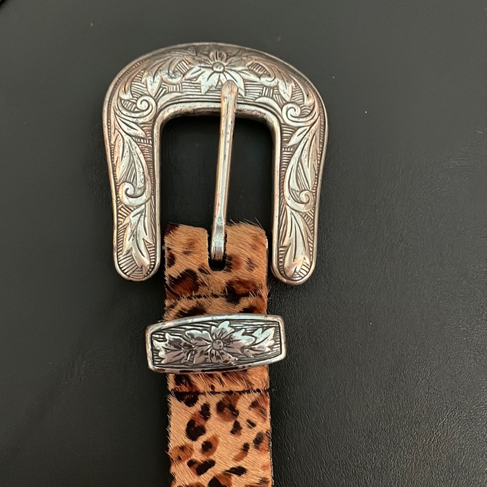 Vintage Leather cheetah belt with calf hair